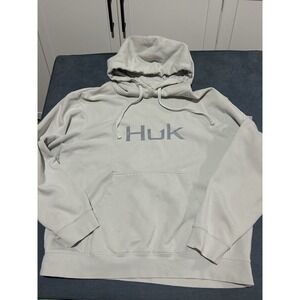Men's Grey Huk Fishing Hoodie Sweatshirt Size Large